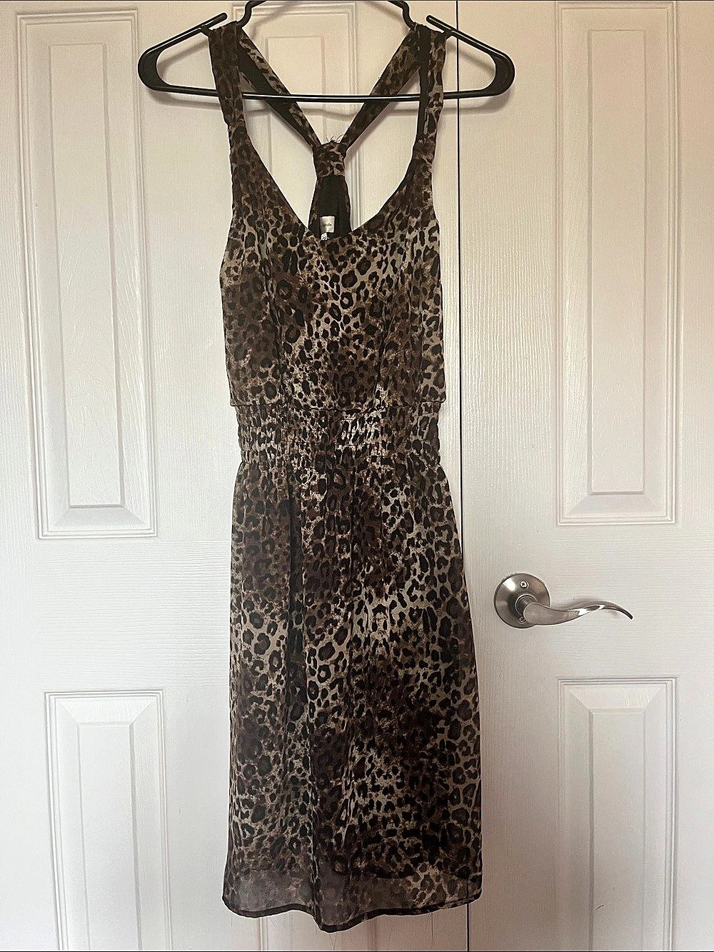 Dynamite Printed Overlay Chiffon Dress Leopard Chiffon Midi Dress Size Medium
